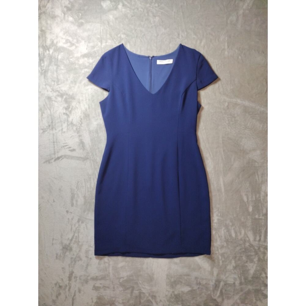 Amanda Uprichard Navy Blue Dress Sz Large V-Neck Fit and A-Line Knee Length